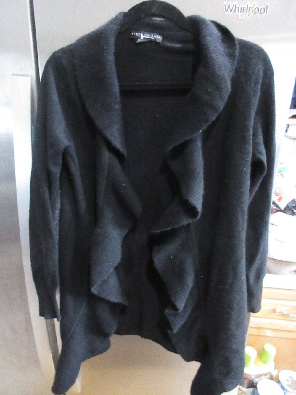 elena solano black 100% cashmere ruffle edge cardigan s